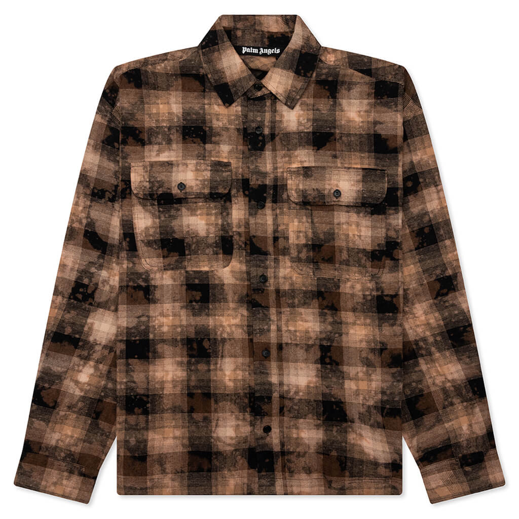 Curved Logo Check Shirt L S Brown Off White