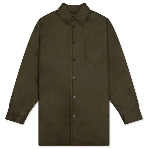 Padded Cotton Satin Shirt Military Green