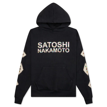 Leather Studded Logo Hoodie Black