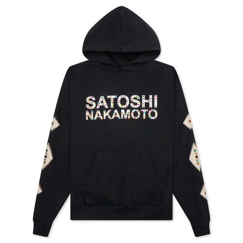 Leather Studded Logo Hoodie Black