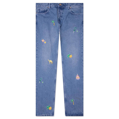 Stone Wash Denim Embroidered Motif Jean Stone Wash