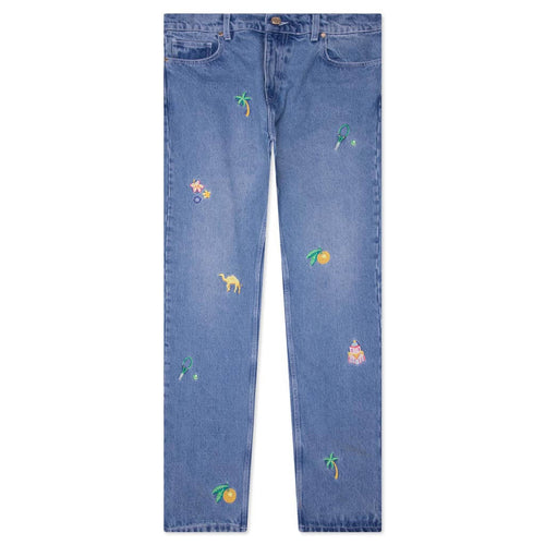 Stone Wash Denim Embroidered Motif Jean Stone Wash