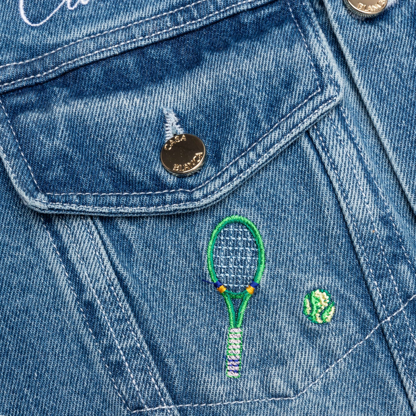 Stone Wash Denim Embroidered Motif Jacket Stone Wash