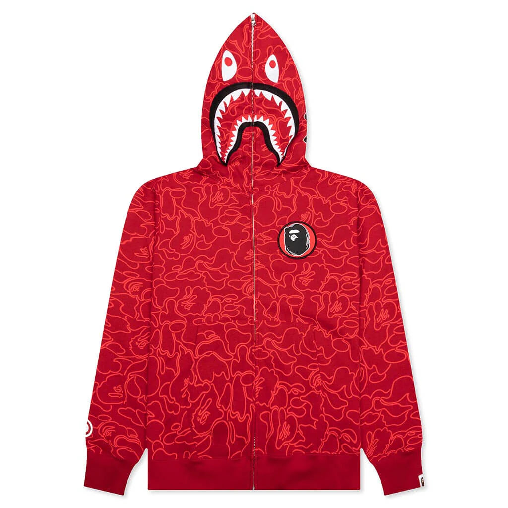 Bape 30th Anniversary Line Camo Shark Full Zip Hoodie Red