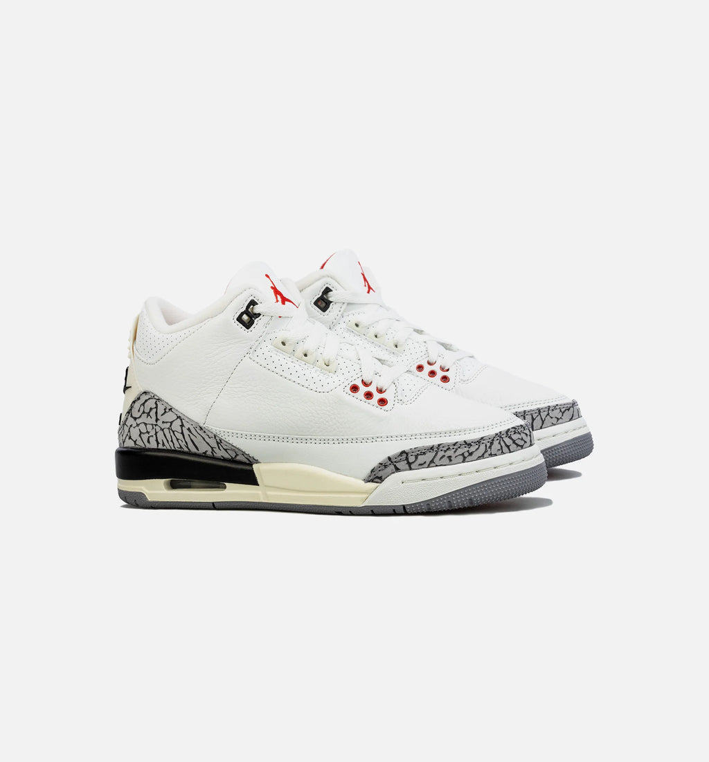 Air Jordan 3 Retro White Cement Reimagined Grade School Lifestyle Shoe White Red Grey