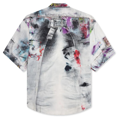 Painted Trompe loeil Print Button Up Shirt White Multicolor