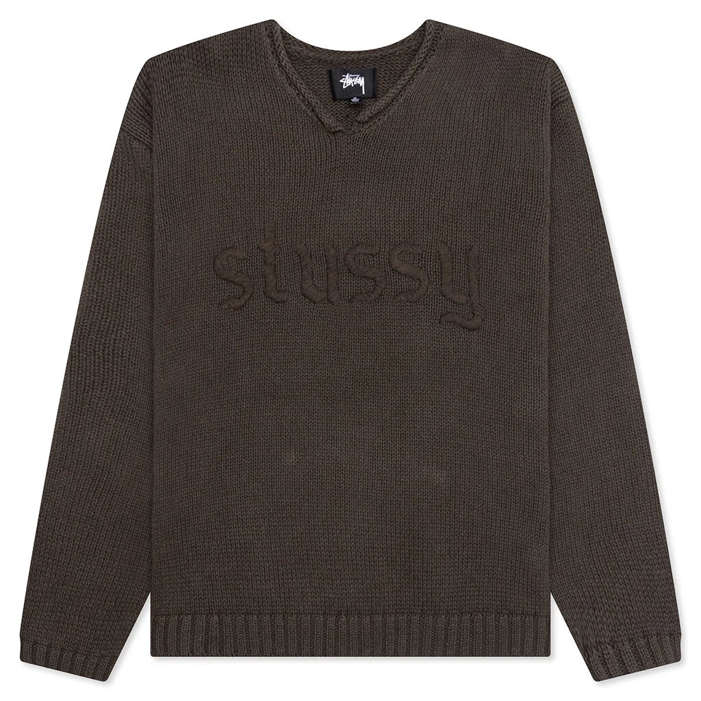 Roll V Neck Logo Sweater Brown