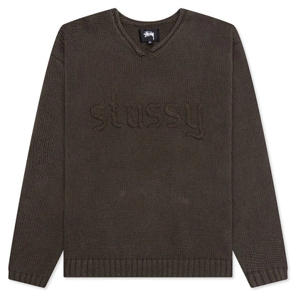 Roll V Neck Logo Sweater Brown