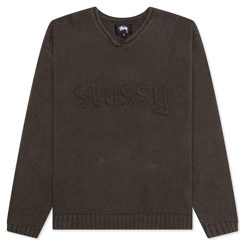 Roll V Neck Logo Sweater Brown