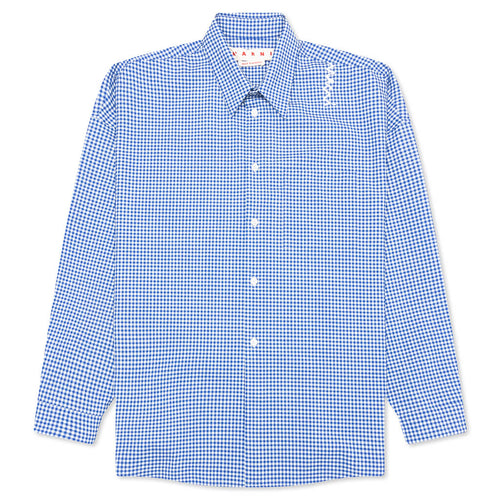 Checked Wool Shirt Blue White