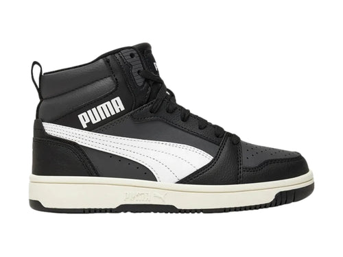 Tenis PUMA Rebound V6 Mid Blanco y Gris para Niño