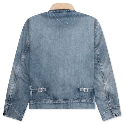 Denim Jacket with Corduroy Collar Light Blue