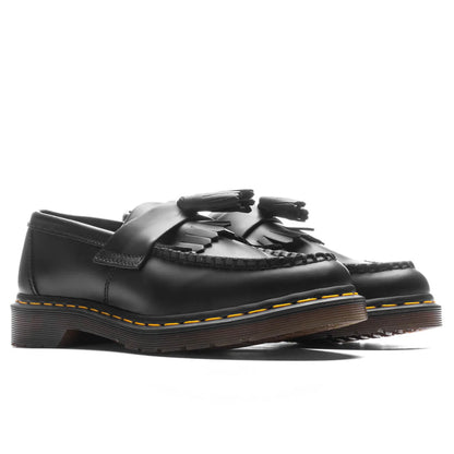 Adrian Yellow Stitch Leather Tassel Loafers Black Smooth