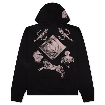 Fleece Zipped Hoodie with Hubert Objects Print Black