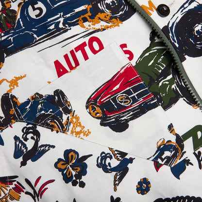 Car Race Tropical Print Shirt Ivory