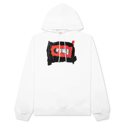Painted On Collage Red Logo Hoodie Lily White