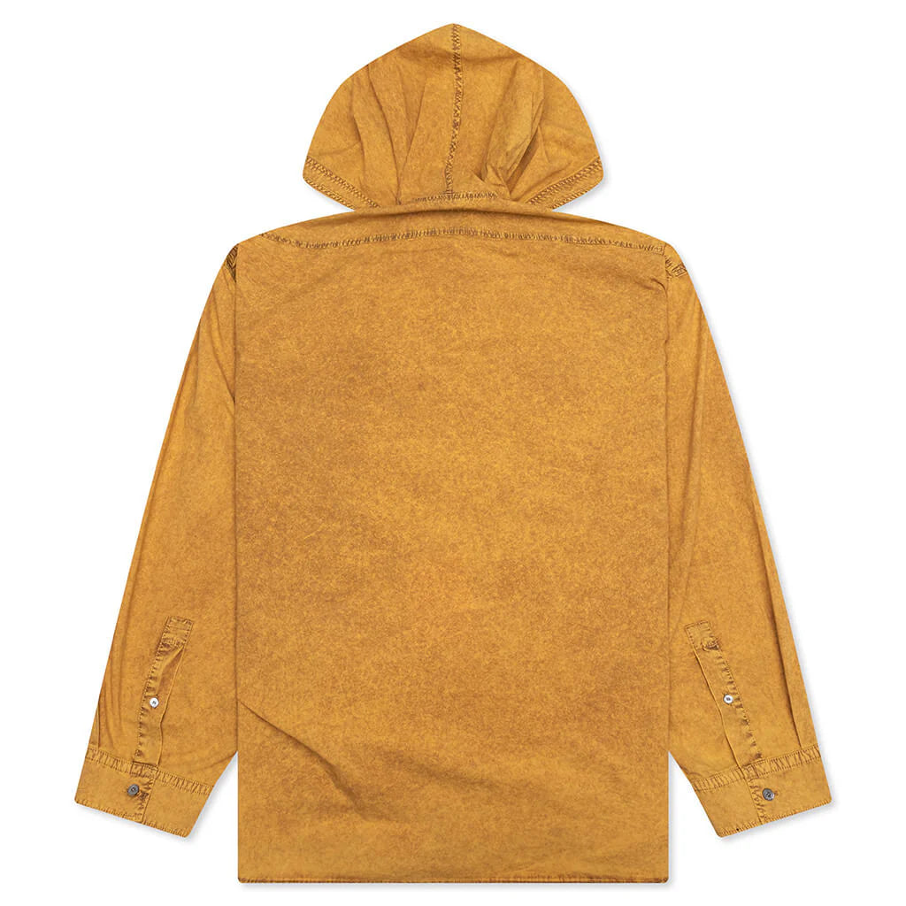 Garment Dyed Hooded Button Up Shirt Fn Mn Shir000861 Yellow Brown
