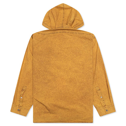 Garment Dyed Hooded Button Up Shirt Fn Mn Shir000861 Yellow Brown