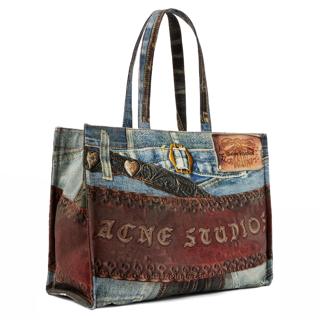 Logo Shoulder Trompe loeil Tote Bag Blue Black