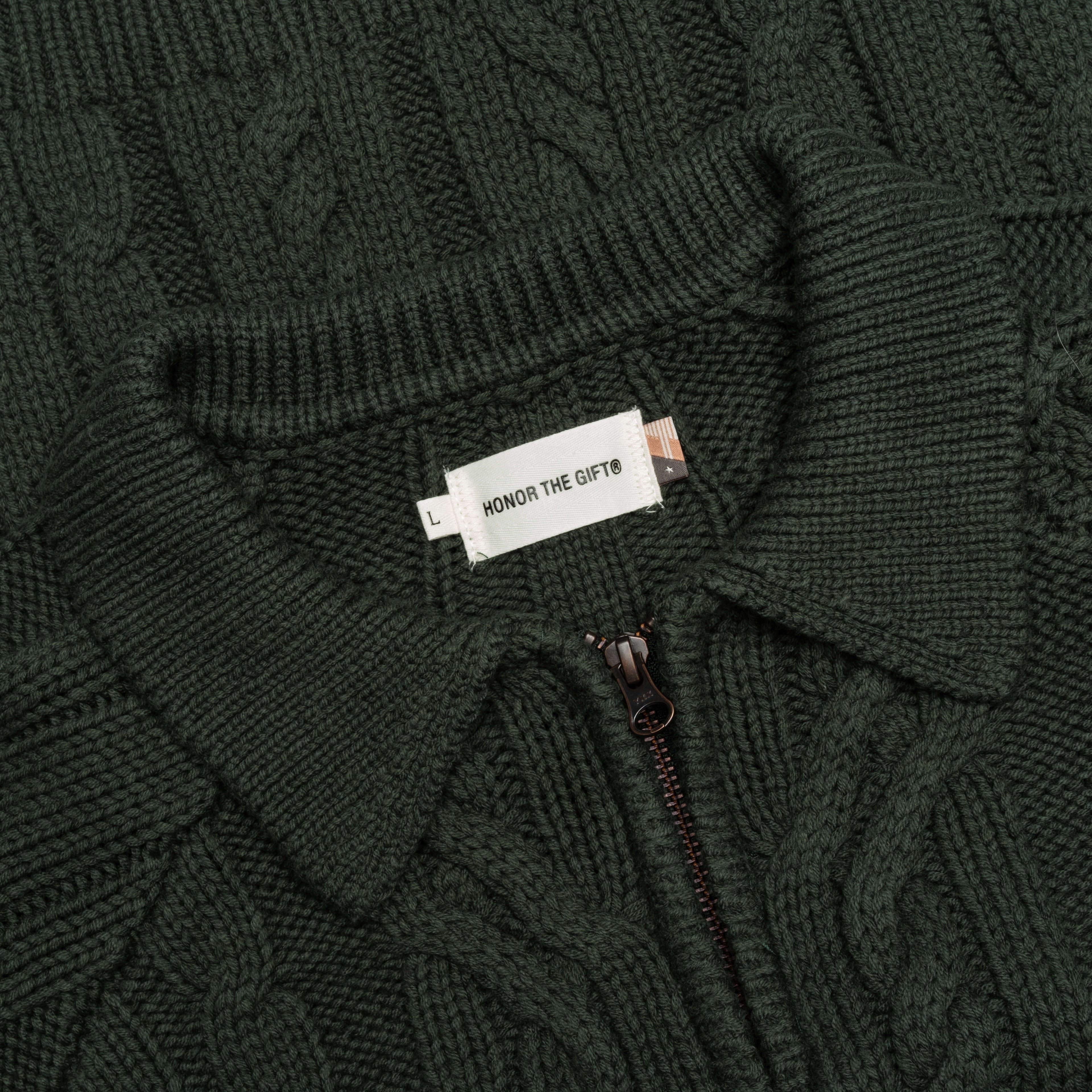 Cable Zip Henley Green