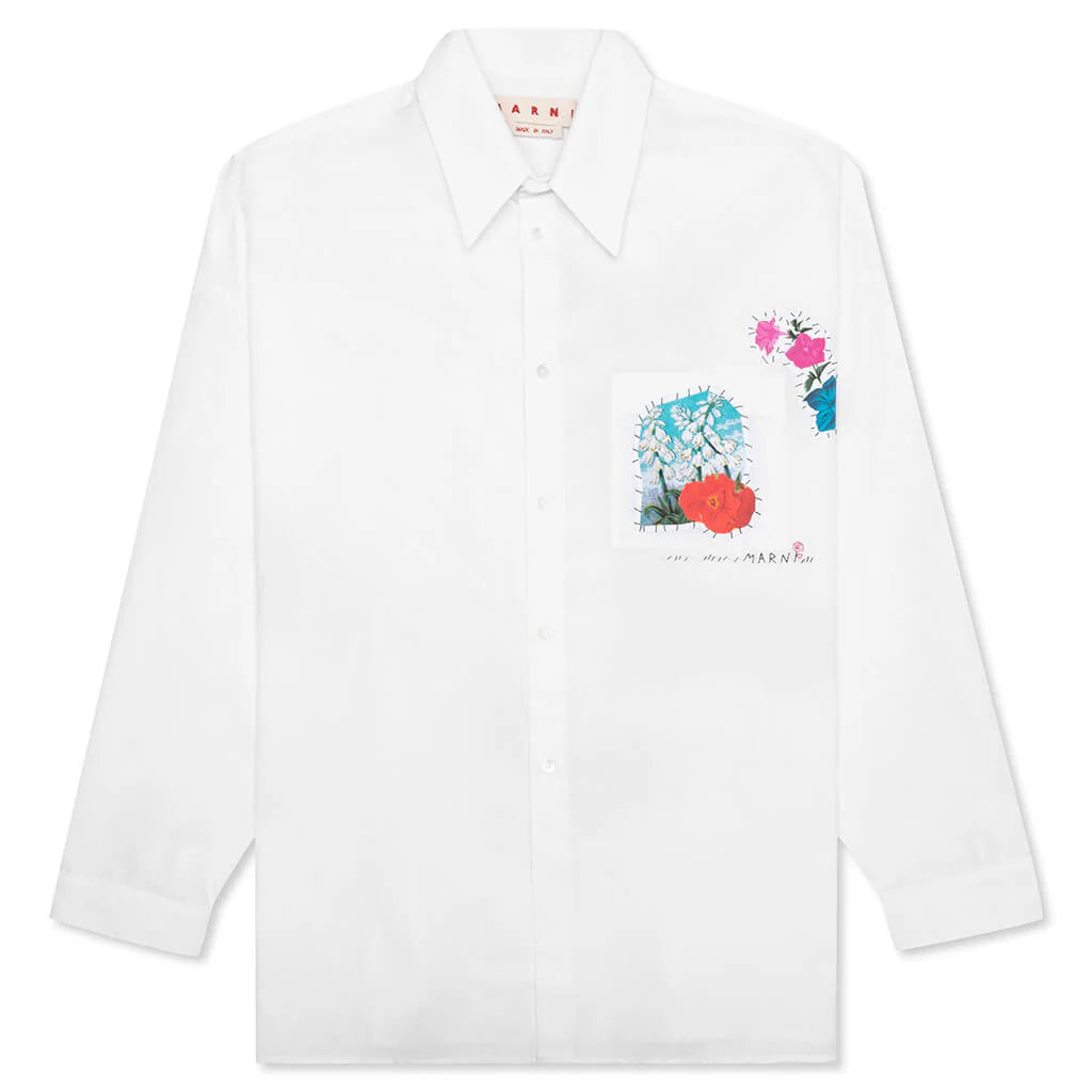 Long Sleeve Flower Graphics Shirt Lily White