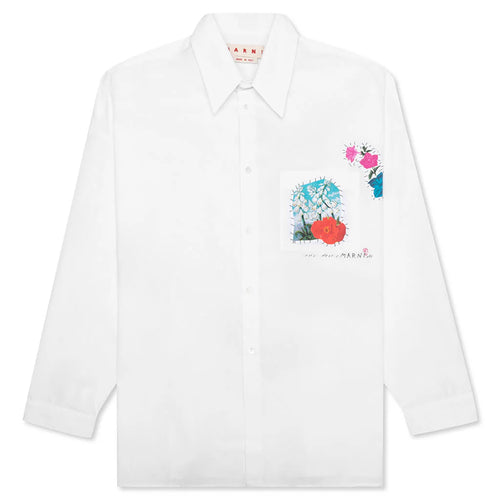 Long Sleeve Flower Graphics Shirt Lily White