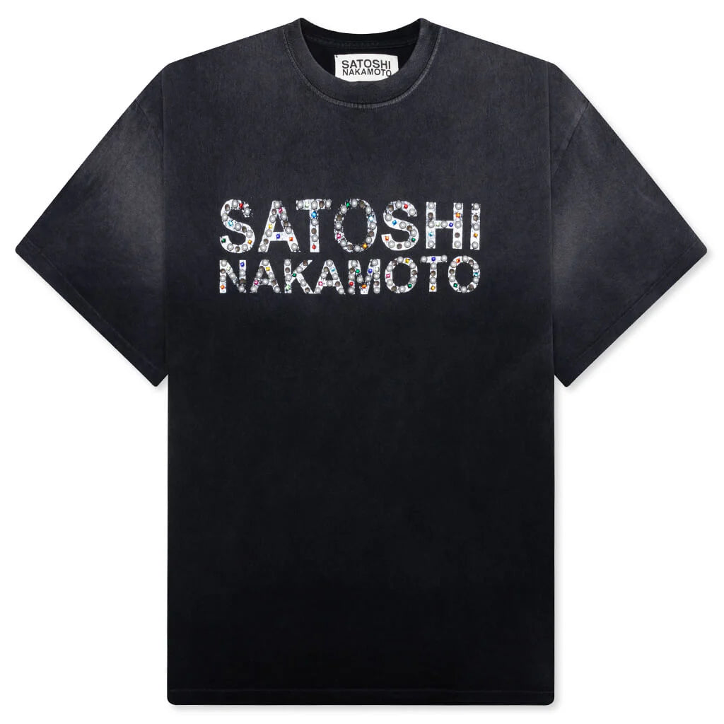 Pearl Studded Logo Tee Washed Black