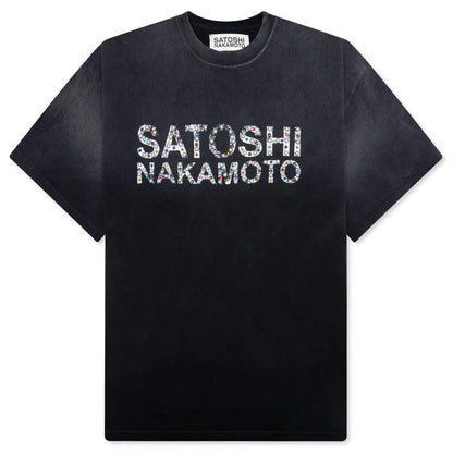 Pearl Studded Logo Tee Washed Black