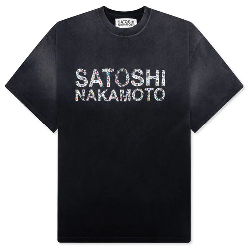 Pearl Studded Logo Tee Washed Black