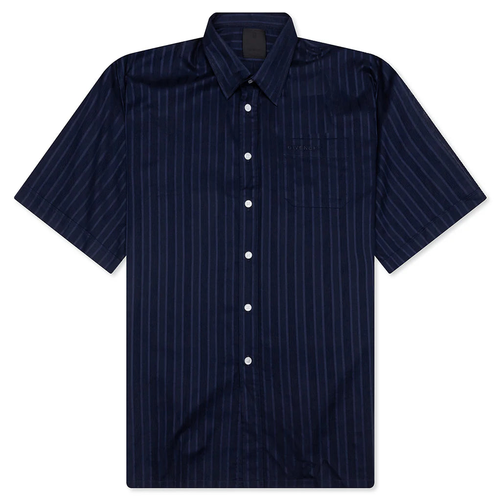 Cotton Voile Shirt With Stripes Navy