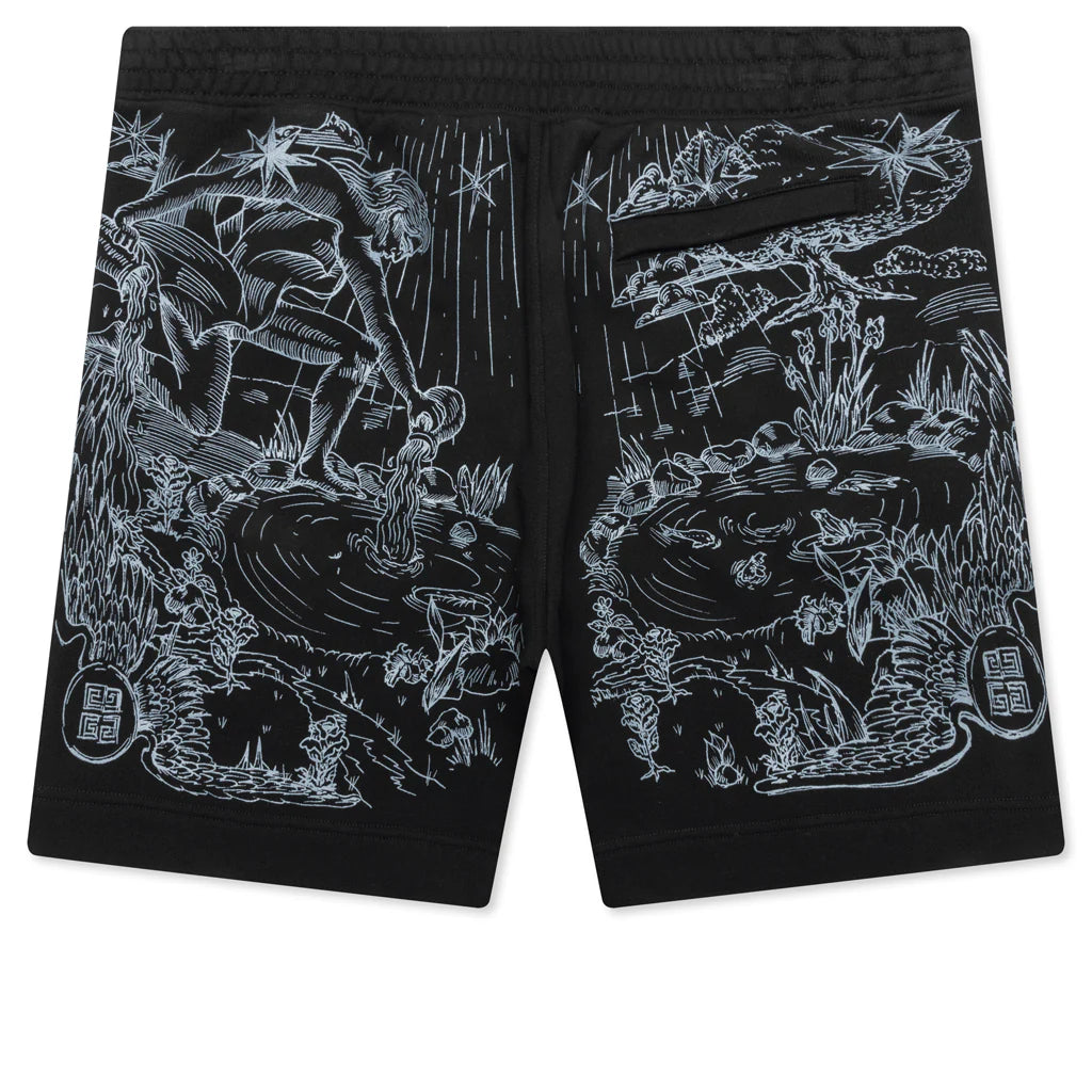 Wolf Print Board Shorts Black