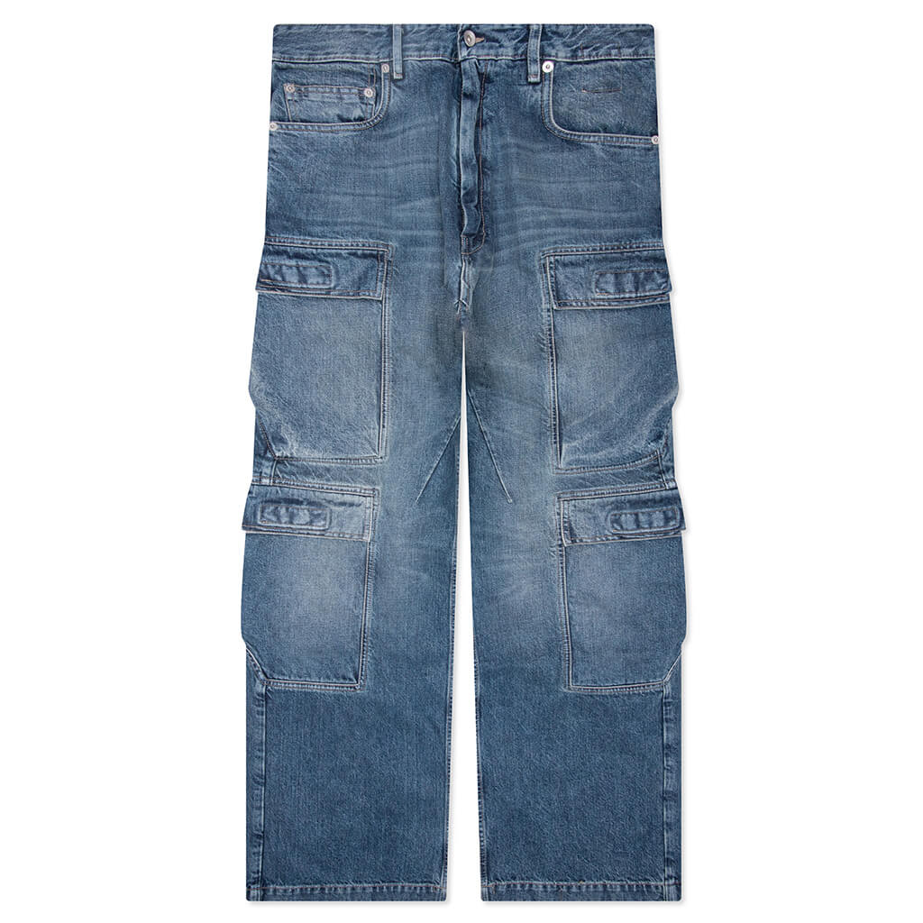 Double Cargo Denim Jeans Washed Indigo