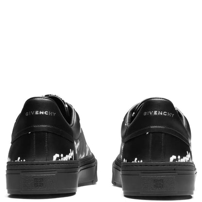 Printed Leather City Sport Sneakers Black White