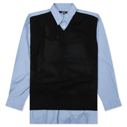 Mixed Material Shirt Sax Navy