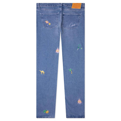 Stone Wash Denim Embroidered Motif Jean Stone Wash