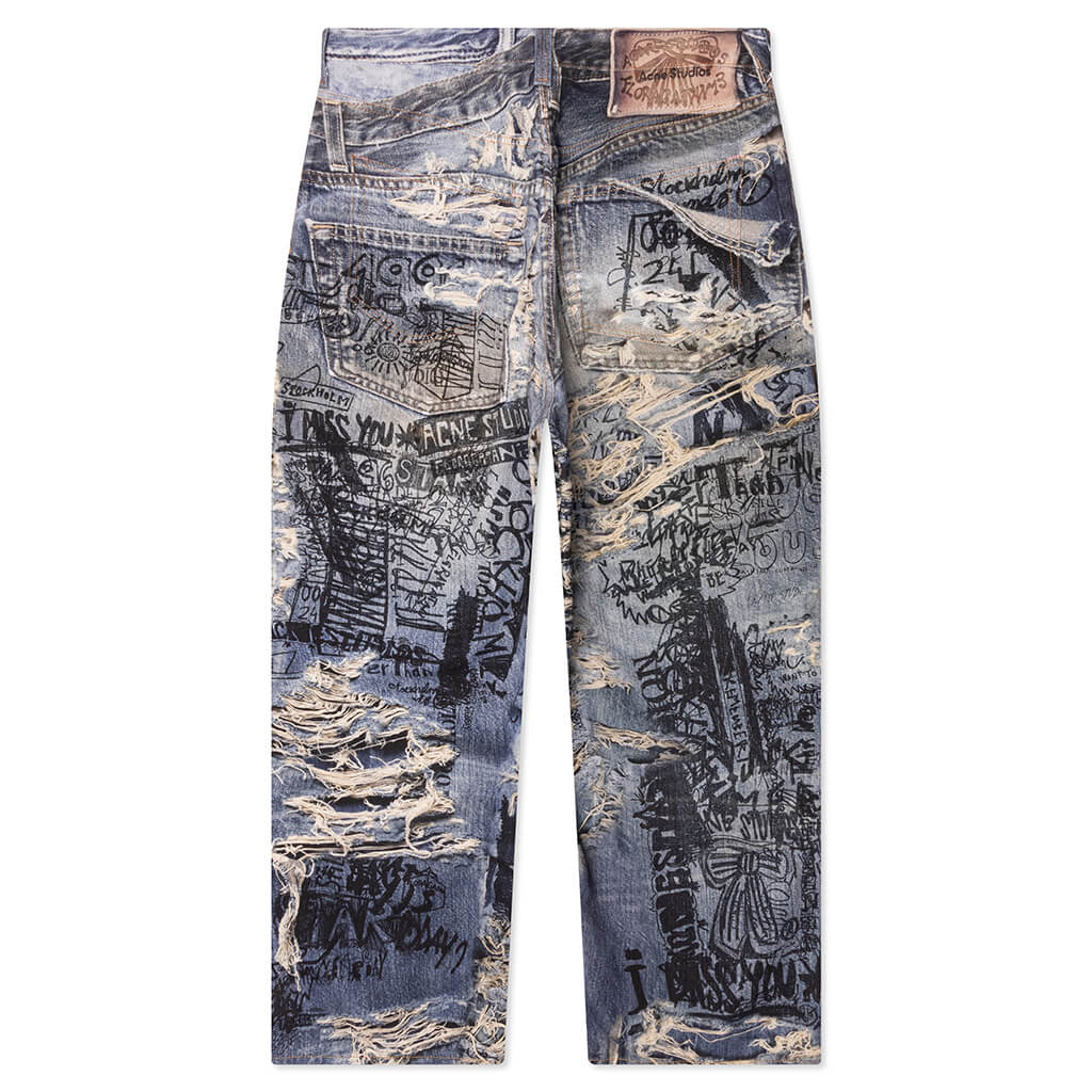 Super Baggy Fit Scribble Jeans Mid Blue