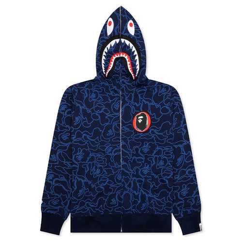Bape 30th Anniversary Line Camo Shark Full Zip Hoodie Navy