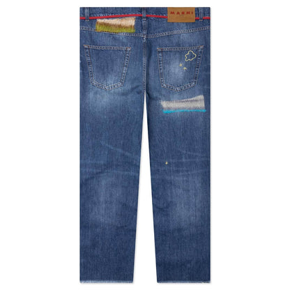 Blue Organic Denim Jeans With Mohair Patches Iris Blue