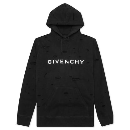 Fleece Hoodie Destroyed Effect Faded Black