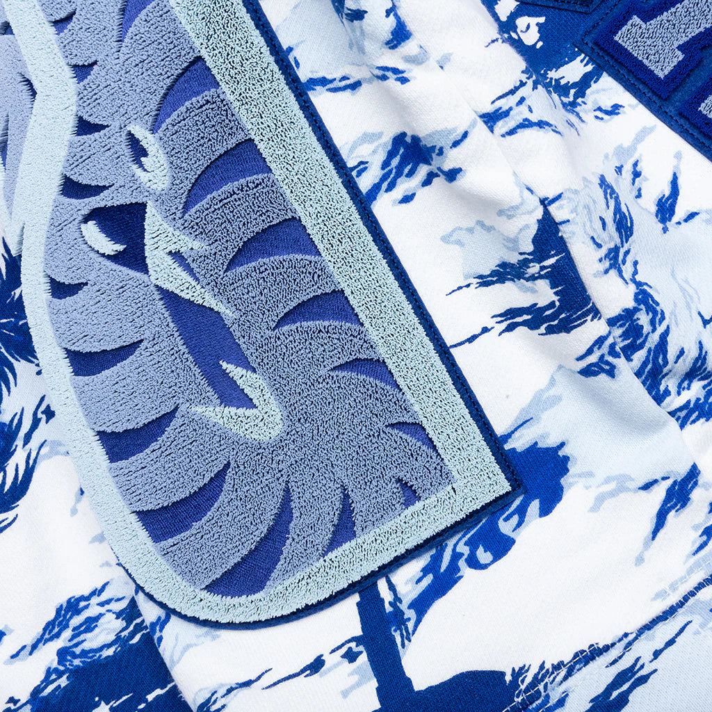 Palm Tree Camo Relaxed Fit Shark Full Zip Hoodie Blue