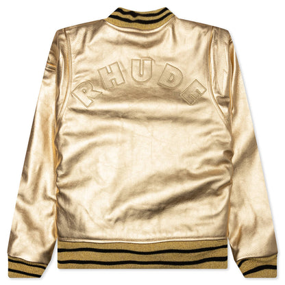 Metallic Leather Bomber Gold