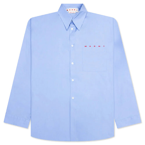 Light Blue Organic Poplin Shirt With Peeping Logo Iris Blue