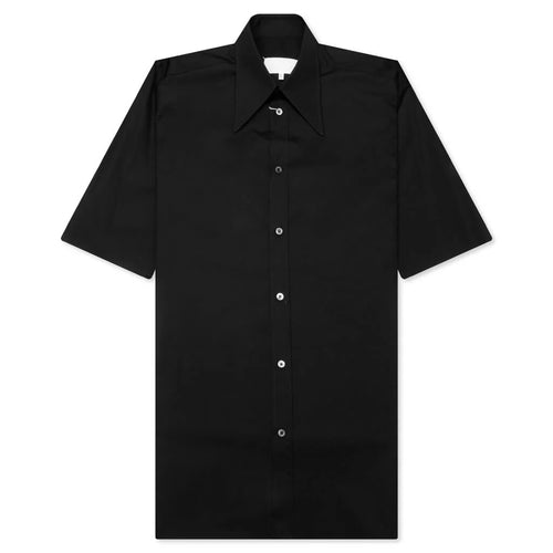 Point Collar Short Sleeve Shirt Black