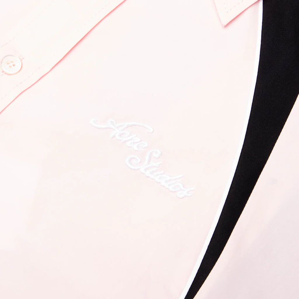 Embroidered Logo Button Up Shirt Baby Pink