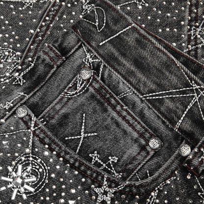 20K Zodiac Diamond Denim Pants Black