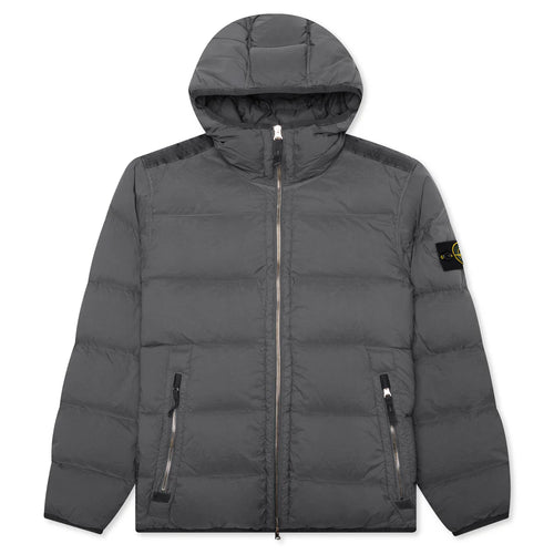 Real Feather Hooded Jacket Lead Grey