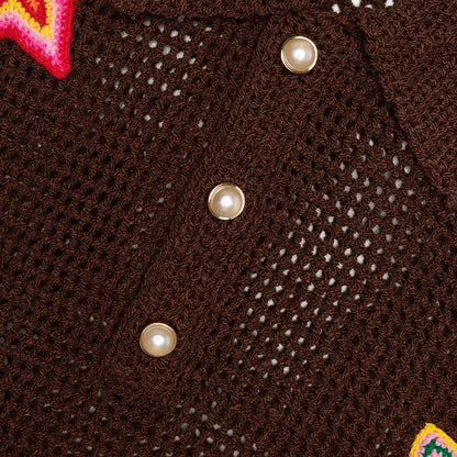 Crochet Polo with Patches Brown
