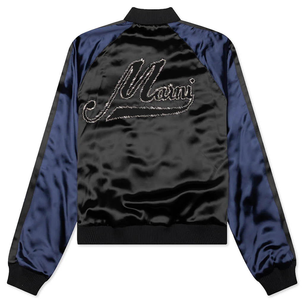 Black Satin Bomber with Beaded Logo Black