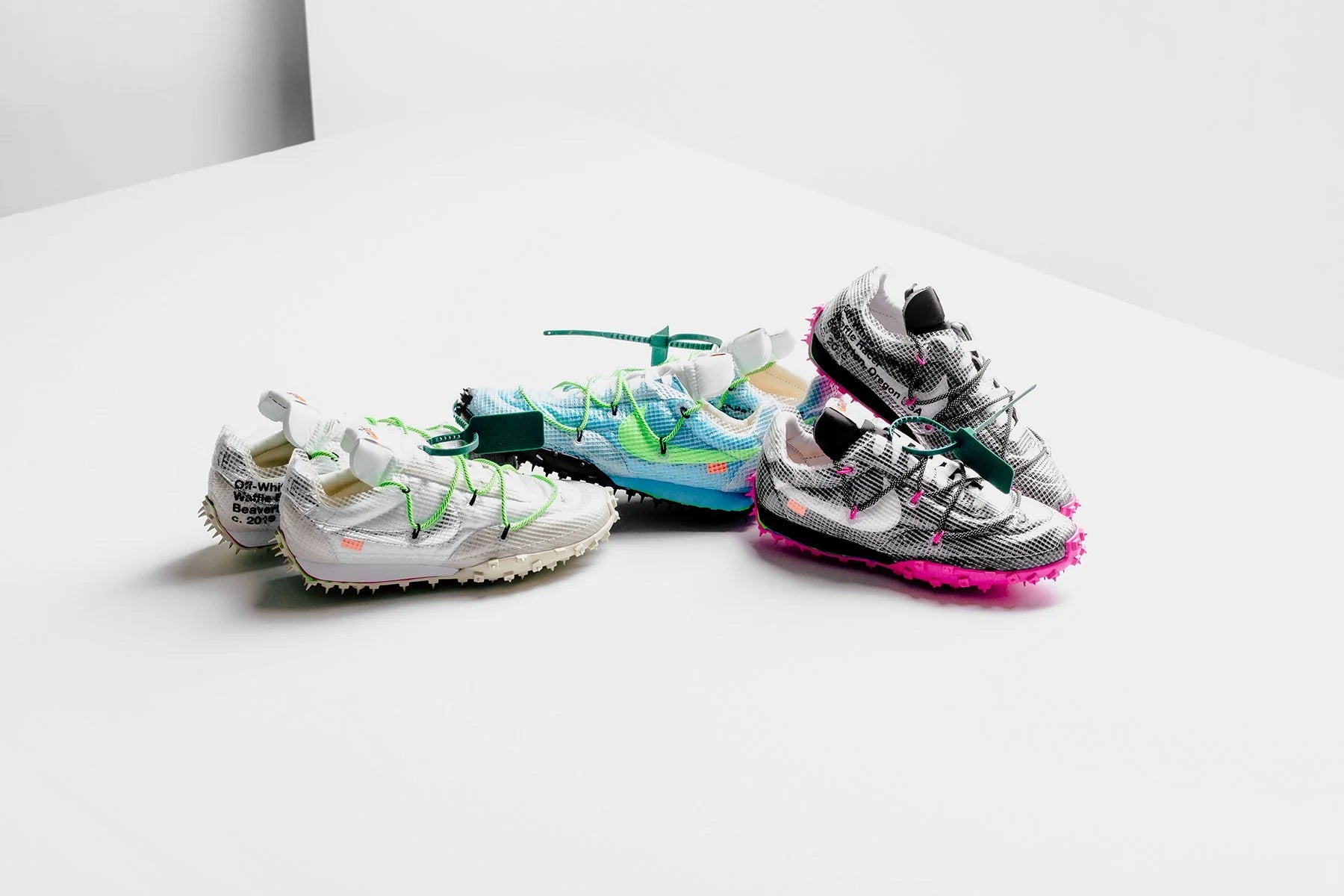 Nike x Off White Womens Waffle Racer Vivid Sky Electric Green Black