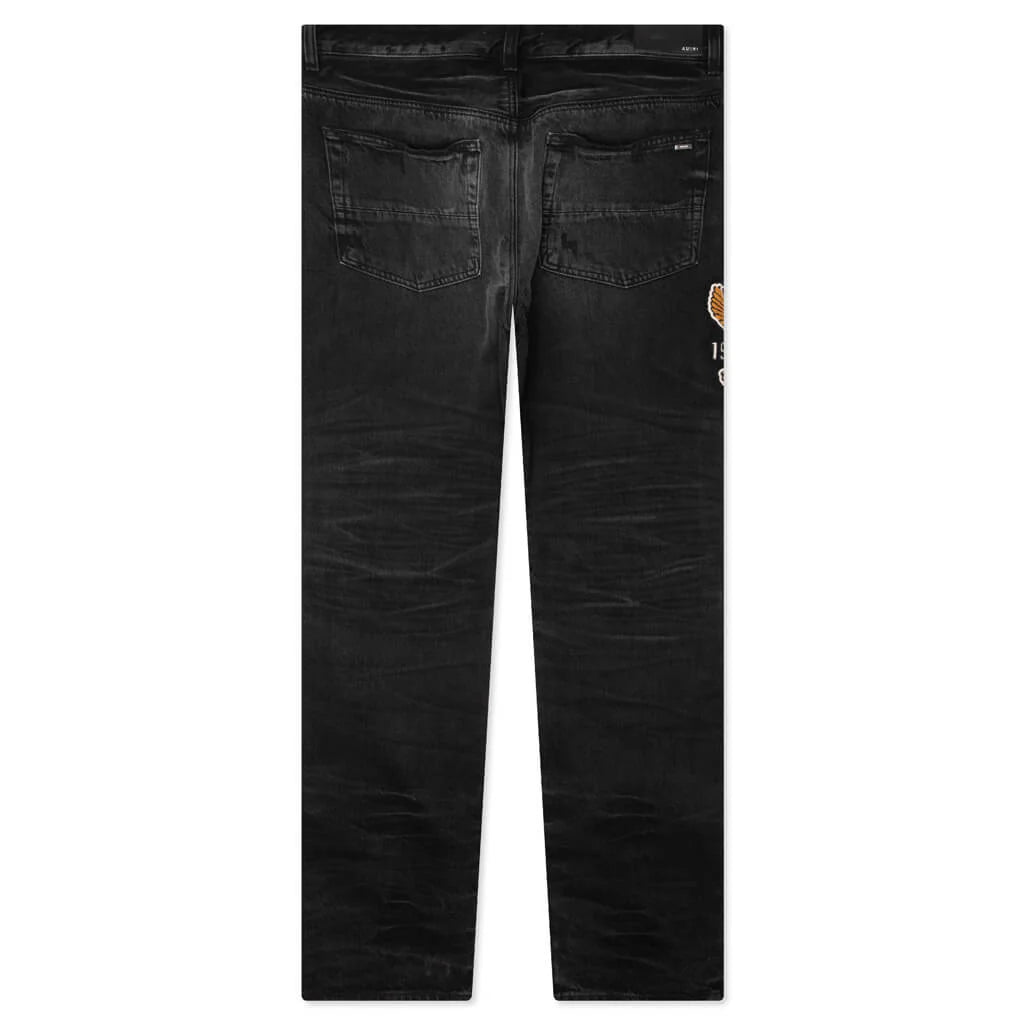 Varsity Eagle Logo Straight Jean Faded Black